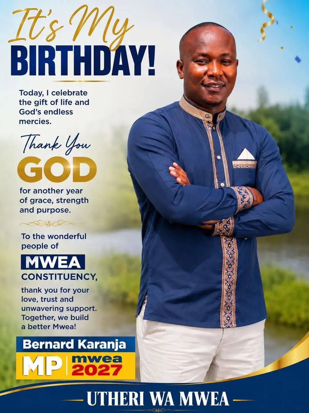 Poster: It's my birthday, thank you God, and thank you to the people of Mwea for your love and support
