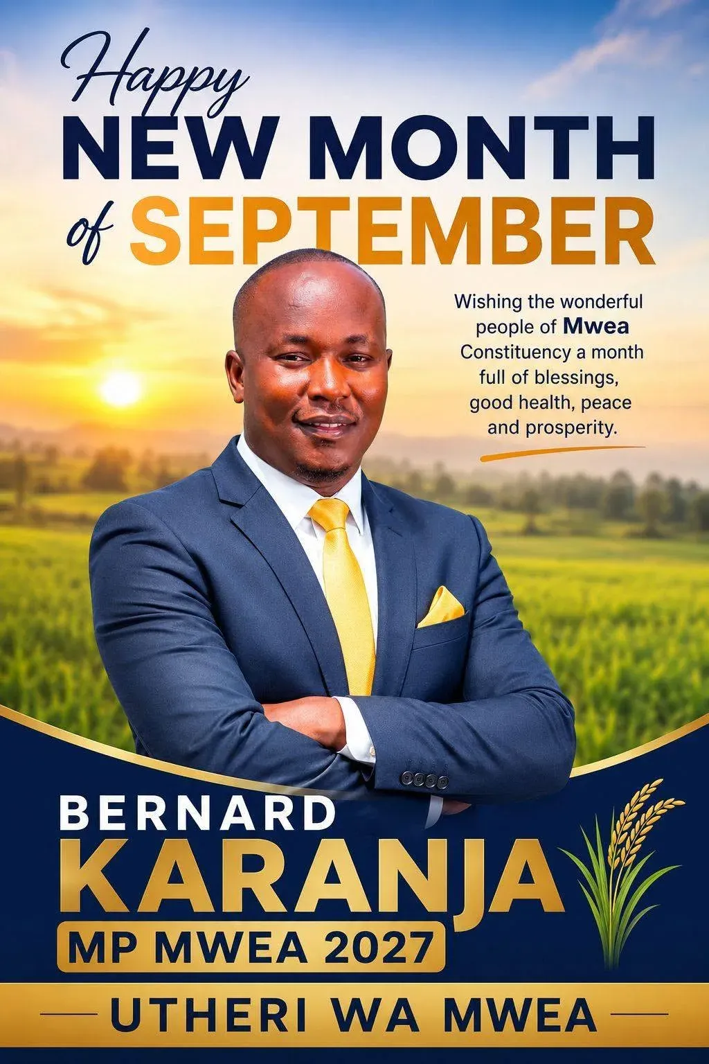 Poster: Happy new month of September, Bernard Karanja MP Mwea 2027